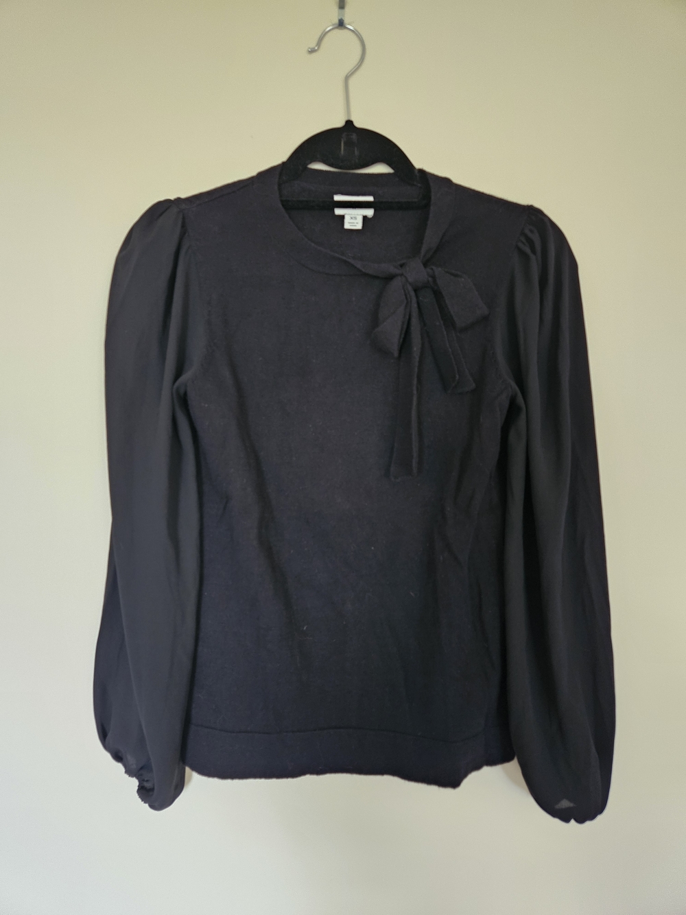 J. Crew Black Tie-Neck Long Sleeve Blouse